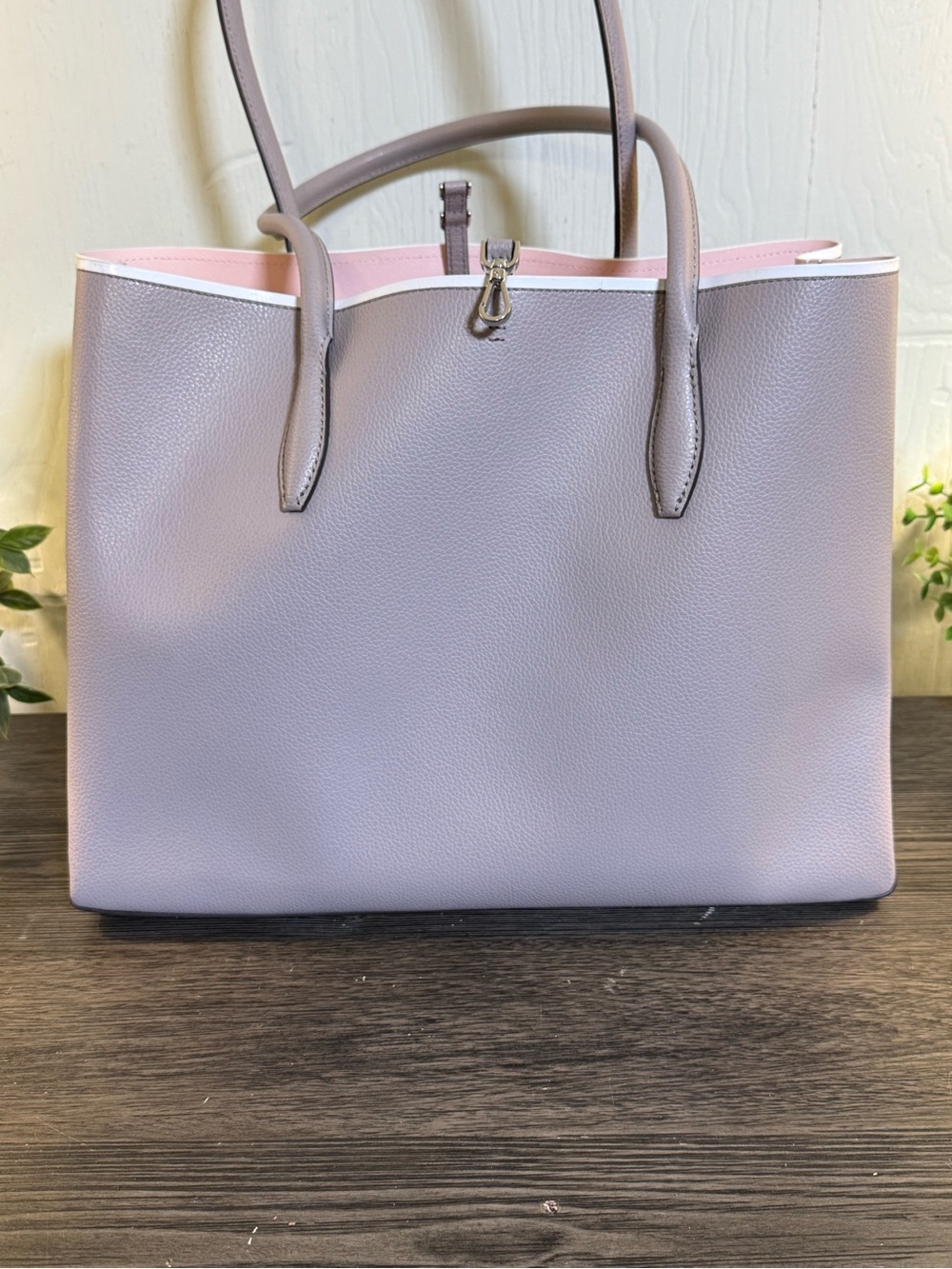 Kate Spade Eva Large Taupe Tote with Pink Interior EUC - Picture 4 of 13